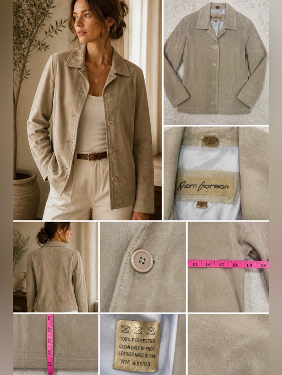 Rem Garson Jackets & Blazers - REM Garson Suede Leather Jacket Womens Small Beige Button Front Vintage
